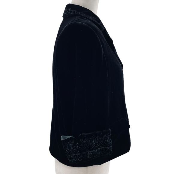 Tahari Black Velvet Embroidered Trim Cropped Ruffle Hem Evening Dressy Jacket 6 - Picture 7 of 14